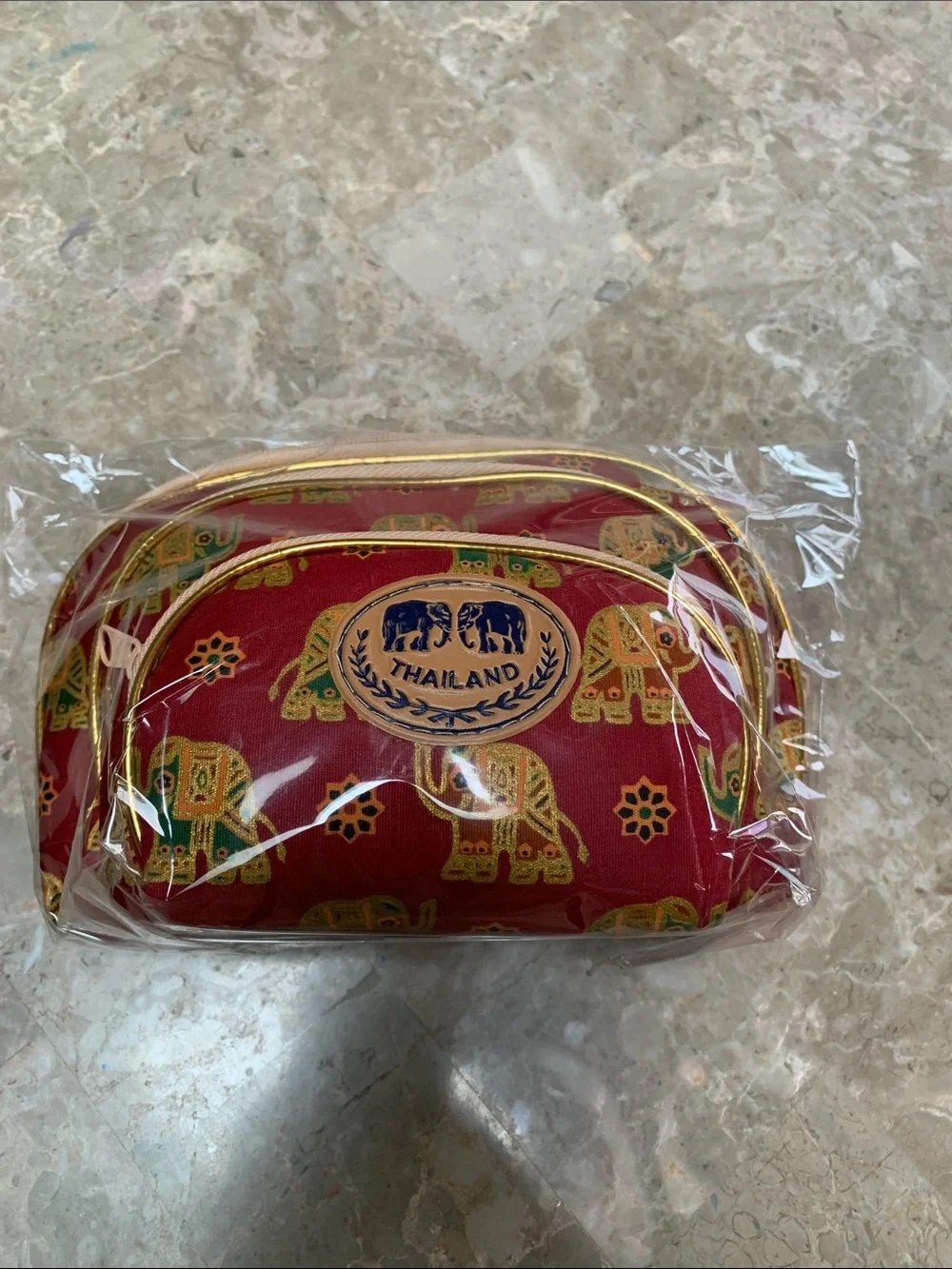 Fashion Red Elephant Print Cosmetic Pouch Set - 3 Pack. Brand new in the bag.